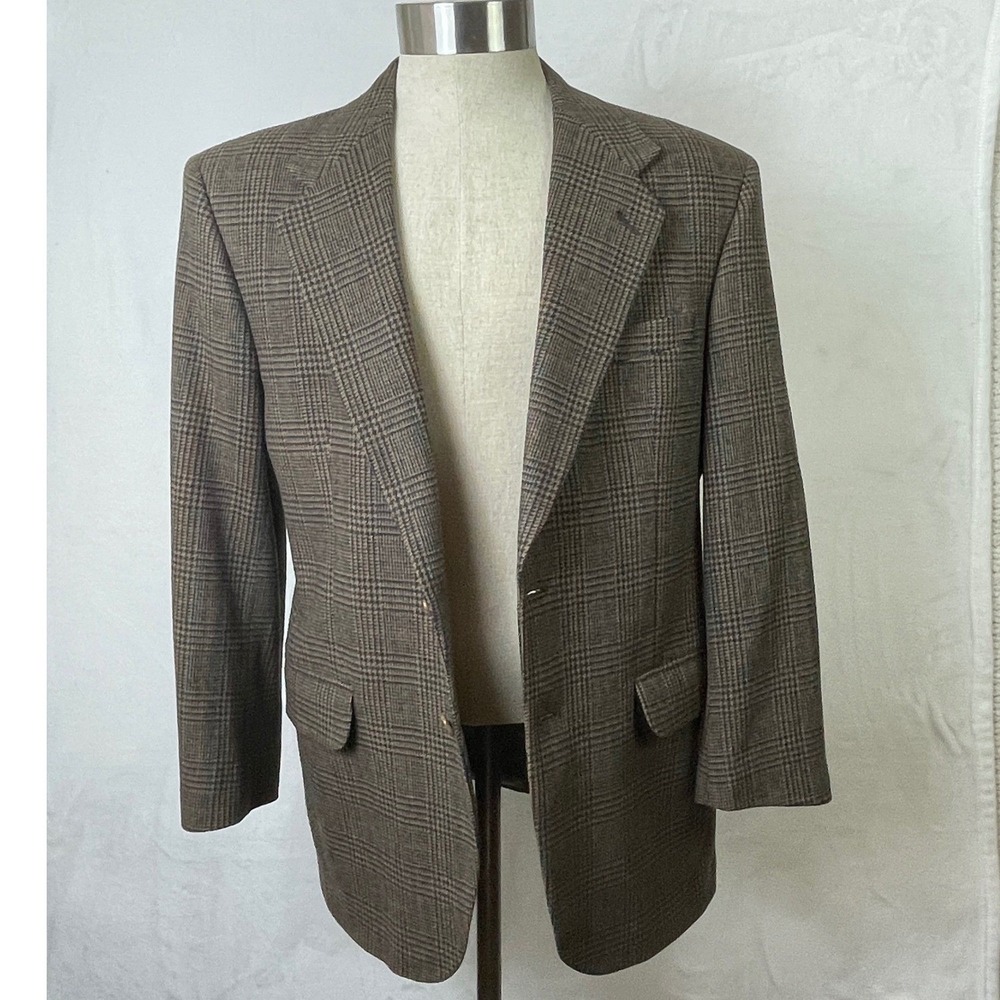 Stafford Options Lambs Wool 100%  Sport Coat Blazer, Men's 40R, Brown Plaid